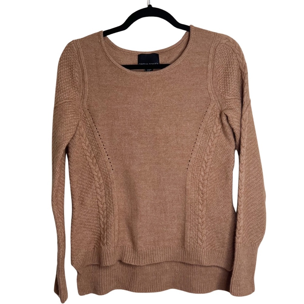 Cynthia Rowley Wool Blend Ribbed Cuffs Cable Knit Sweater